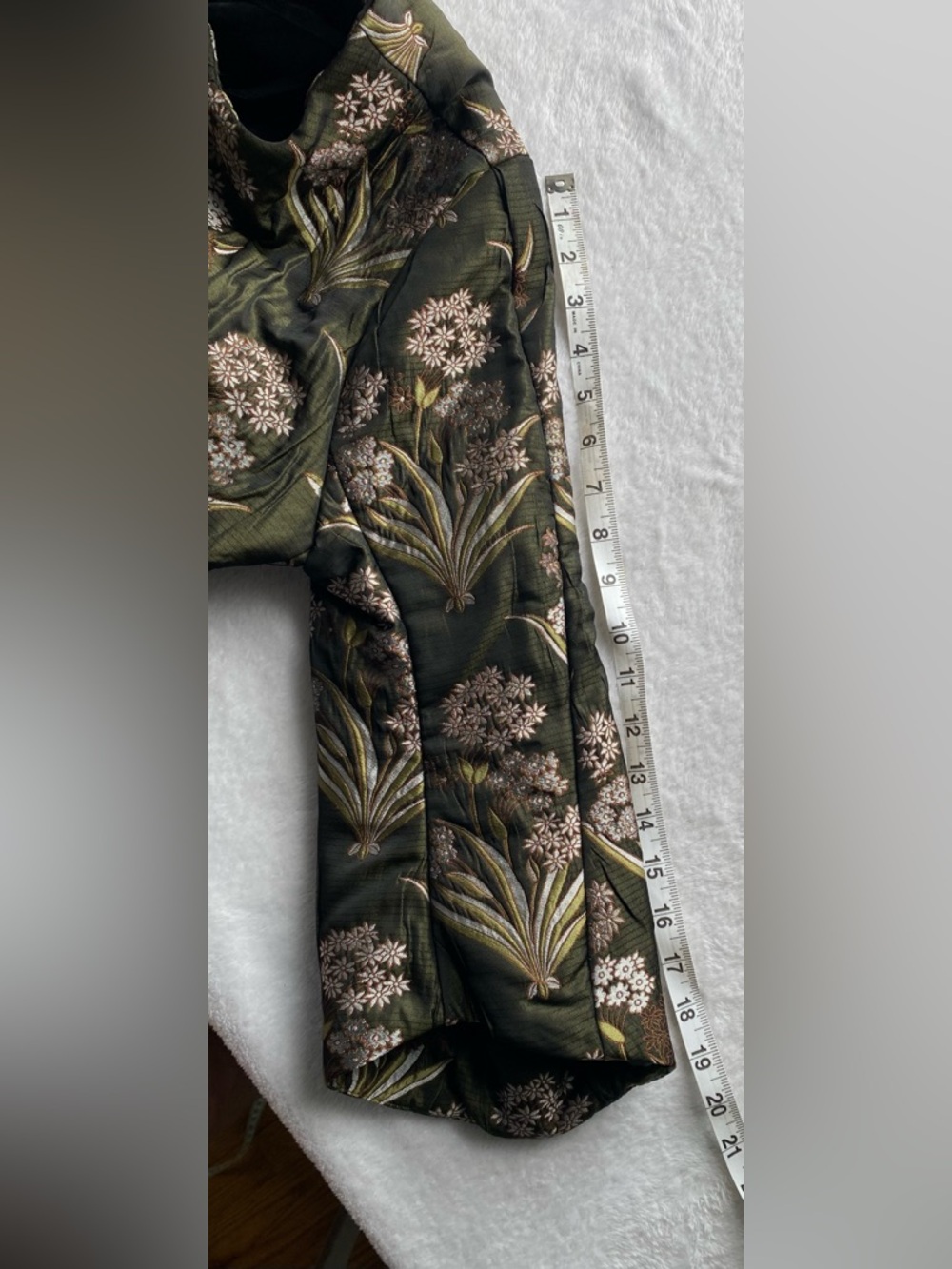 H&M Embroidered Floral Jacquard Kimono Jacket Green Artwear Open Front Size 6 - Picture 9 of 10
